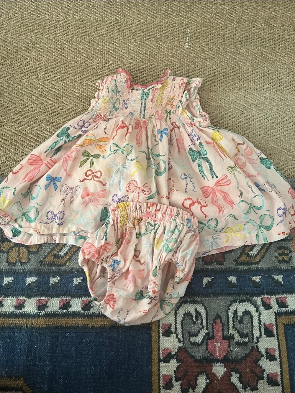 Pink Chicken Girls' Pastel Bow-Print Dress in Pink, Blue, Green